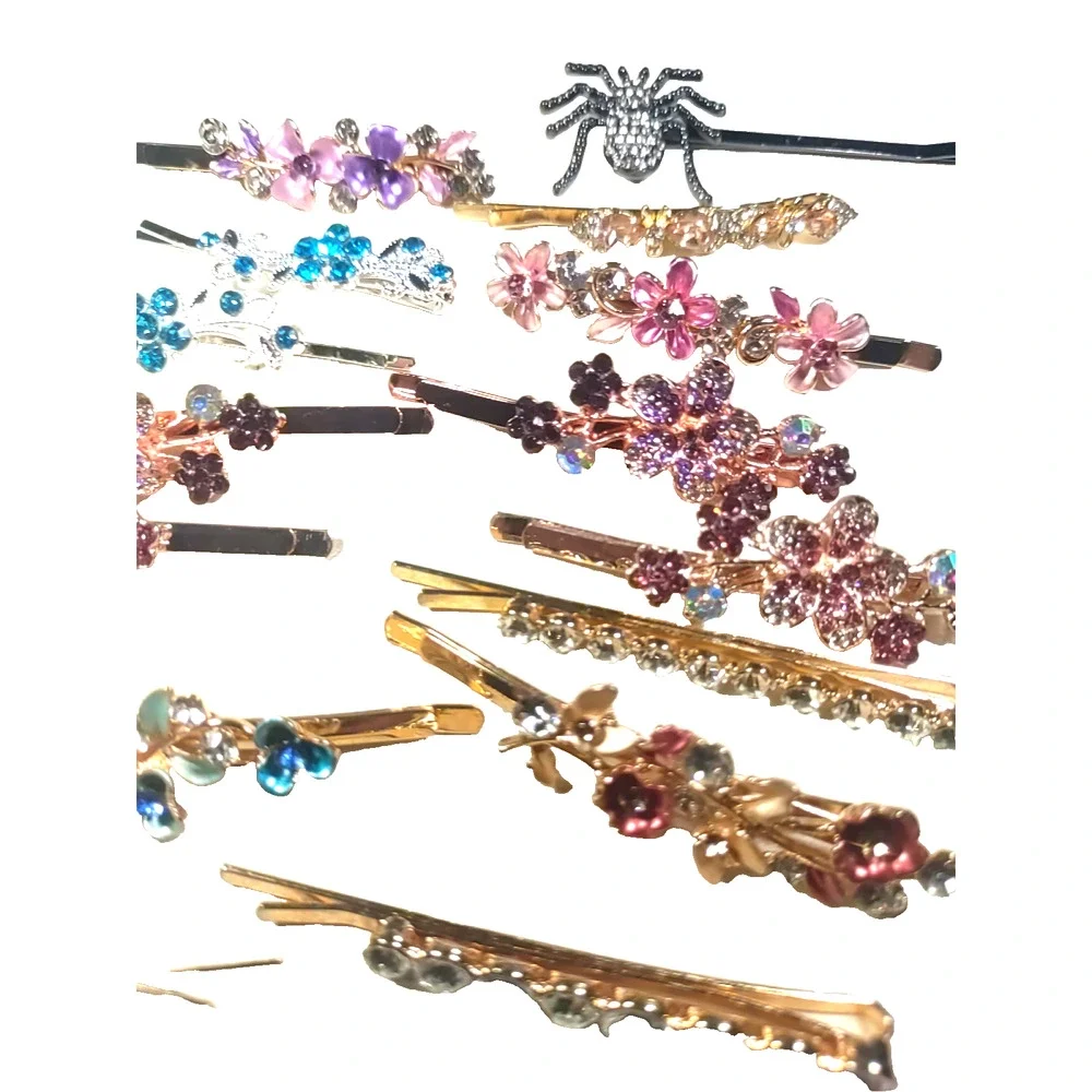 Lot Of 15 Fancy Bobby Pin Hair Barrettes Colorful Rhinestone
